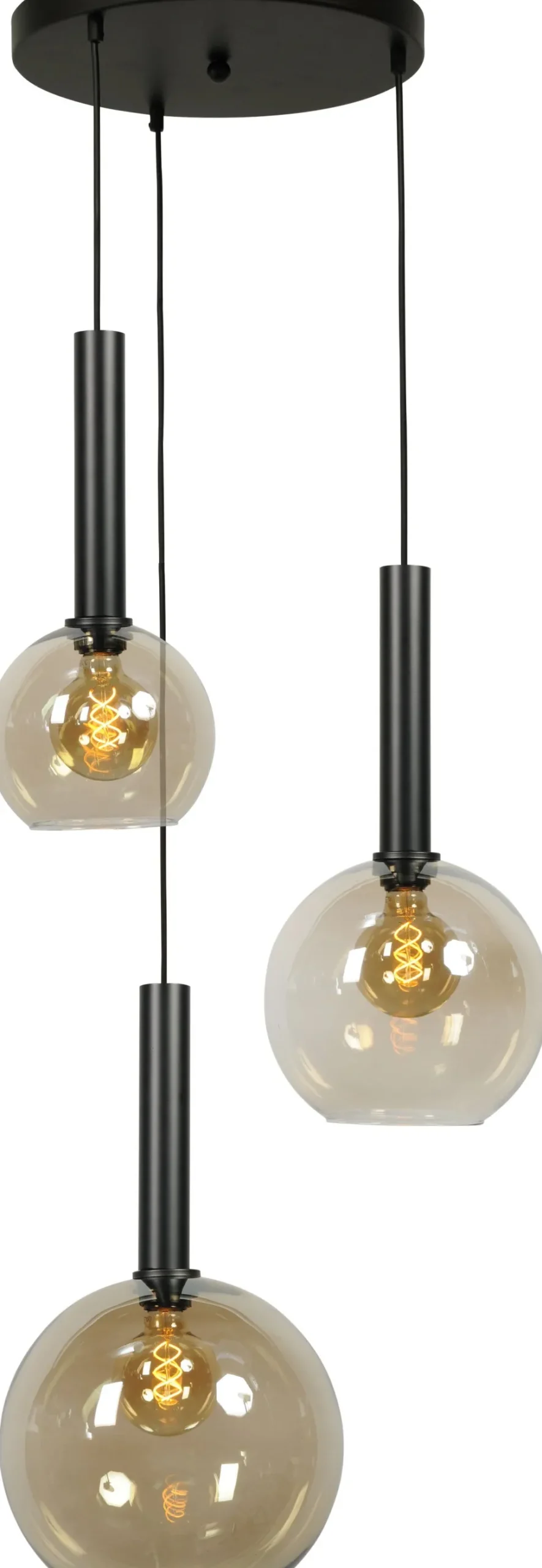 Hängelampe Rauchglas Metall 3-flammig Schwarz E27 ELRIC