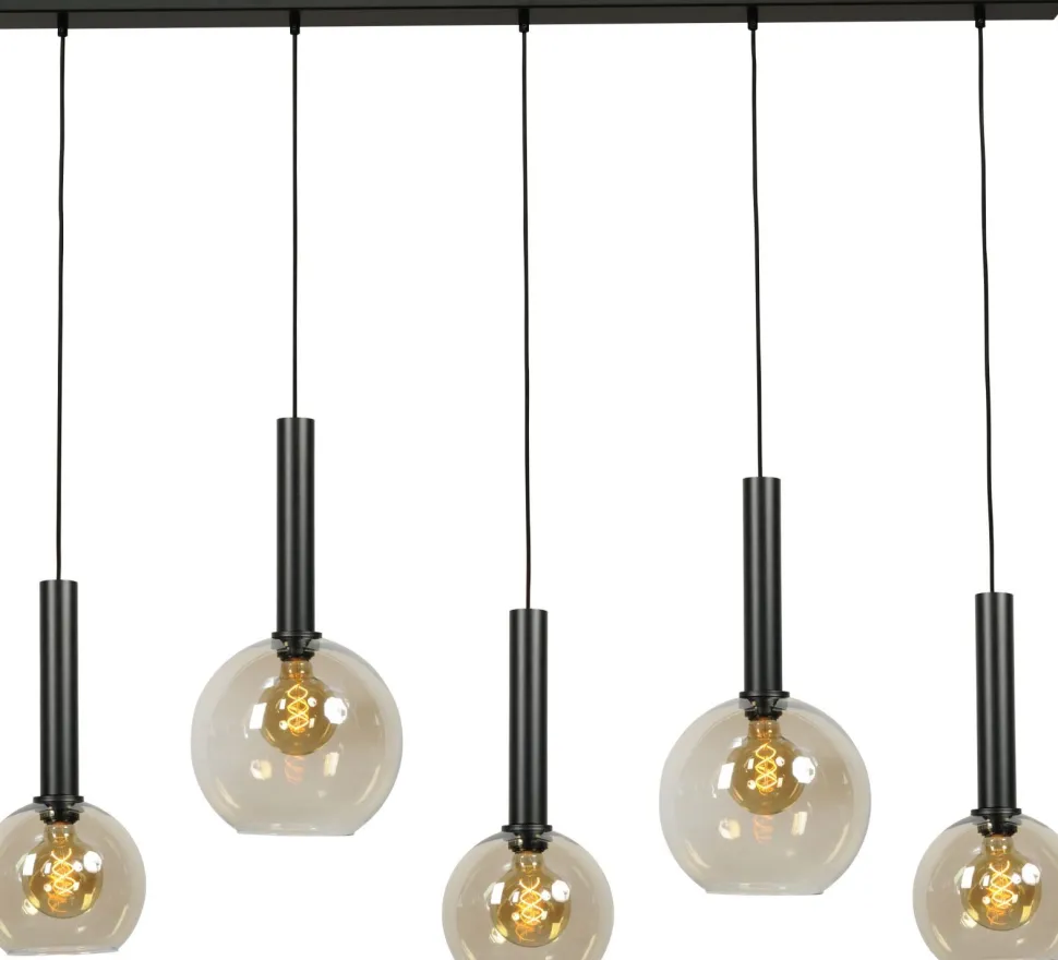 Hängelampe Rauchglas Metall 5-flammig Schwarz ELRIC