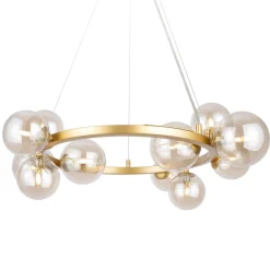 Hängelampe Rauchglas Metall G9 67 cm breit Kugel Schirm