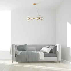 Hängelampe Rauchglas Metall G9 67 cm breit Kugel Schirm