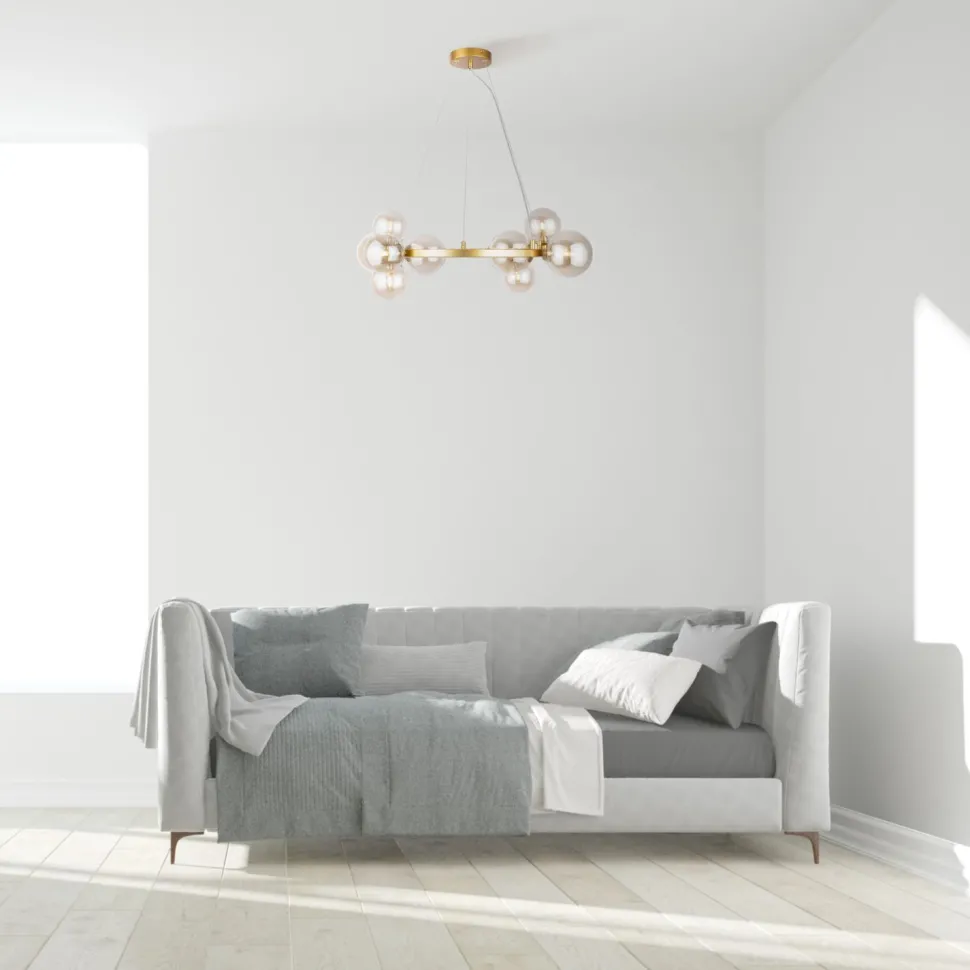 Hängelampe Rauchglas Metall G9 67 cm breit Kugel Schirm