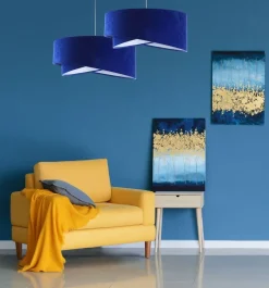 Hängelampe rund Ø 50 cm E27 Weiß Kobaltblau rund