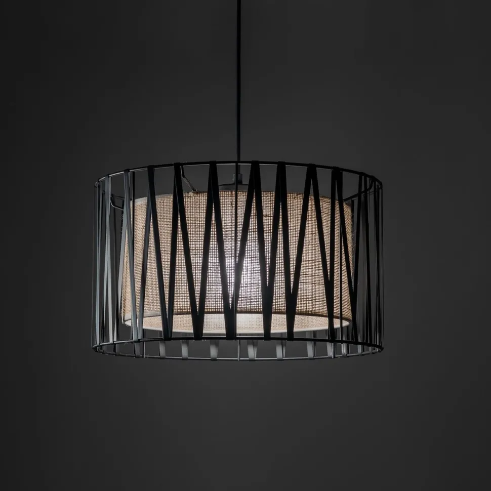 Hängelampe rund Ø 40 cm H: max. 165 cm Schwarz Braun