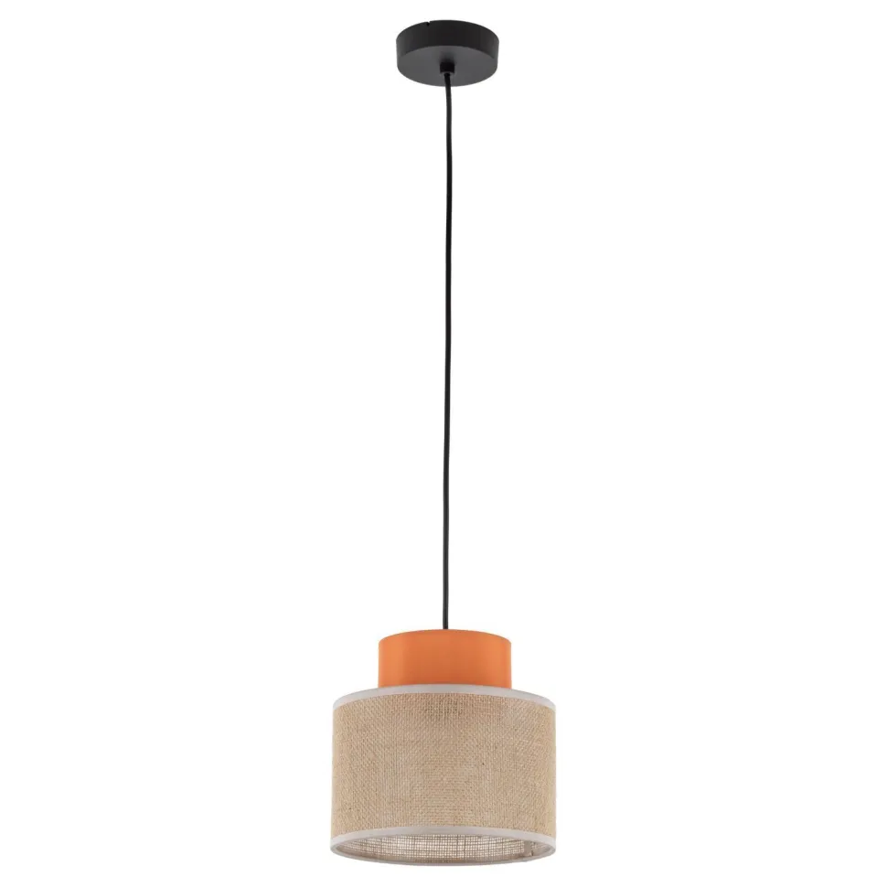 Hängelampe rund Ø 20 cm H: max. 160 cm Retro Jute Stoff E27