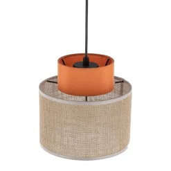 Hängelampe rund Ø 20 cm H: max. 160 cm Retro Jute Stoff E27