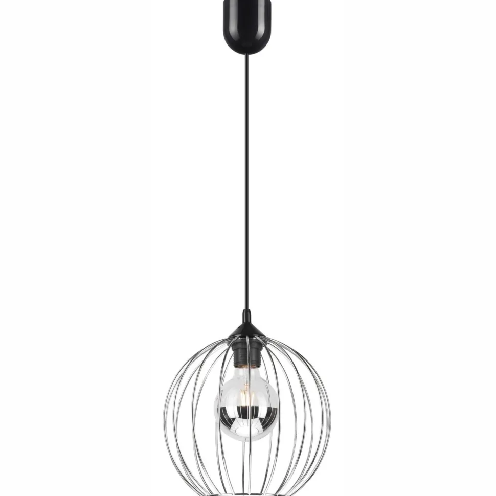 Hängelampe rund Ø 24 cm Metall Draht Schwarz Chrom KARNA