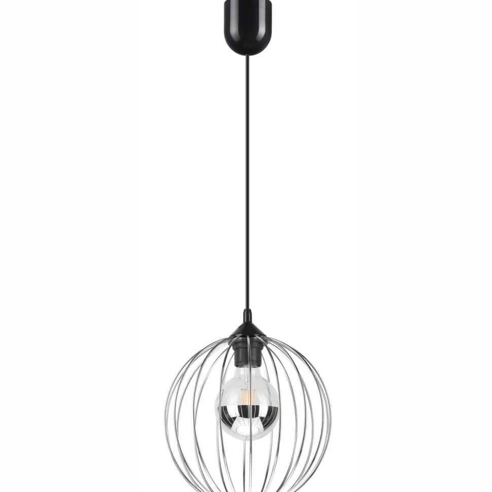 Hängelampe rund Ø 24 cm Metall Draht Schwarz Chrom KARNA