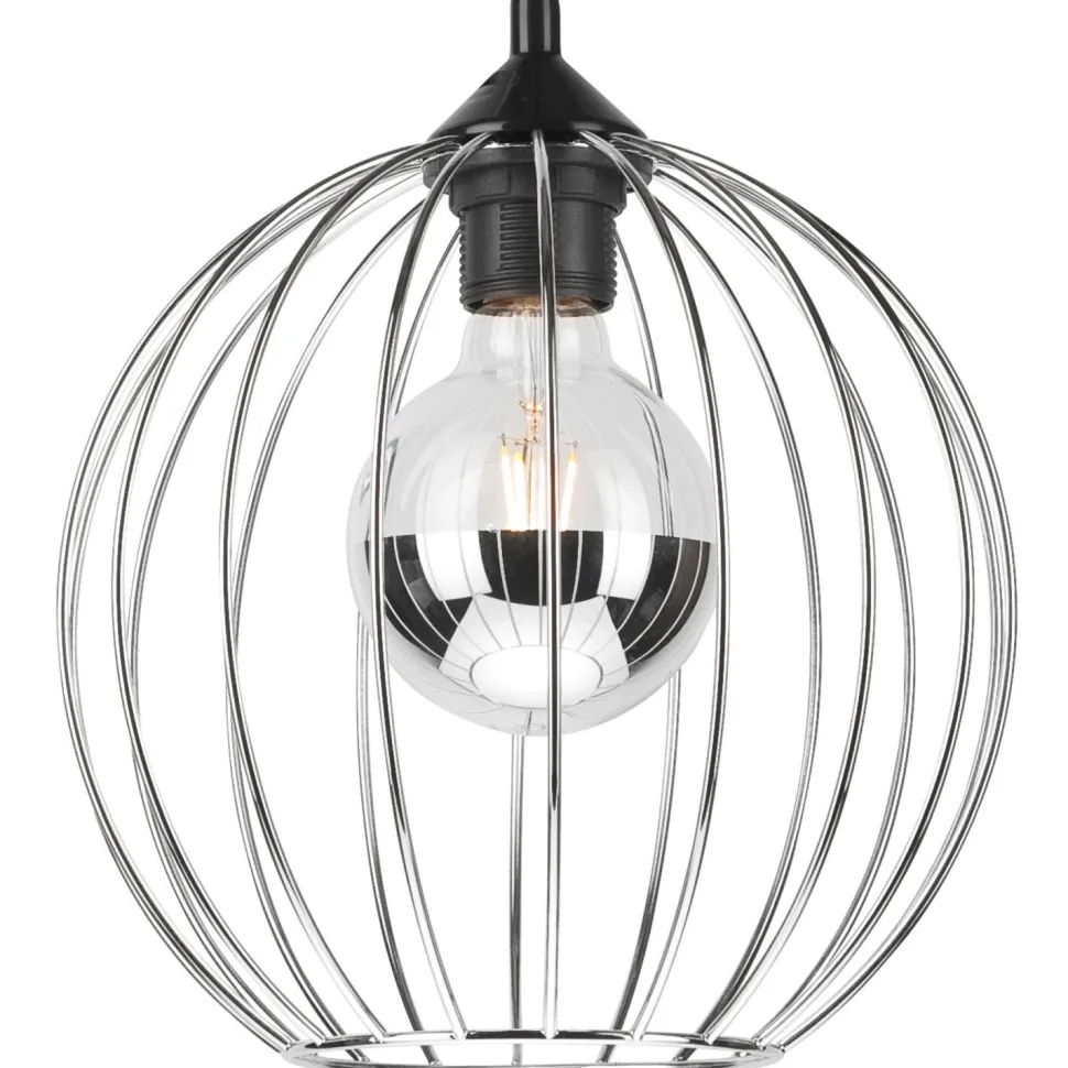 Hängelampe rund Ø 24 cm Metall Draht Schwarz Chrom KARNA