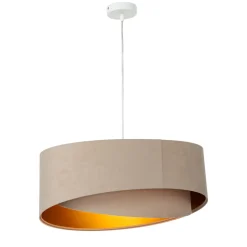 Hängelampe rund Beige Gold Ø50cm Esstisch Stoff