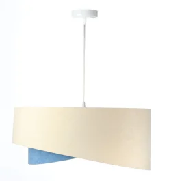 Hängelampe rund D: 50 cm Stoff Creme Blau Silber E27 Modern