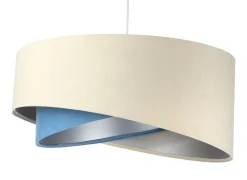Hängelampe rund D: 50 cm Stoff Creme Blau Silber E27 Modern