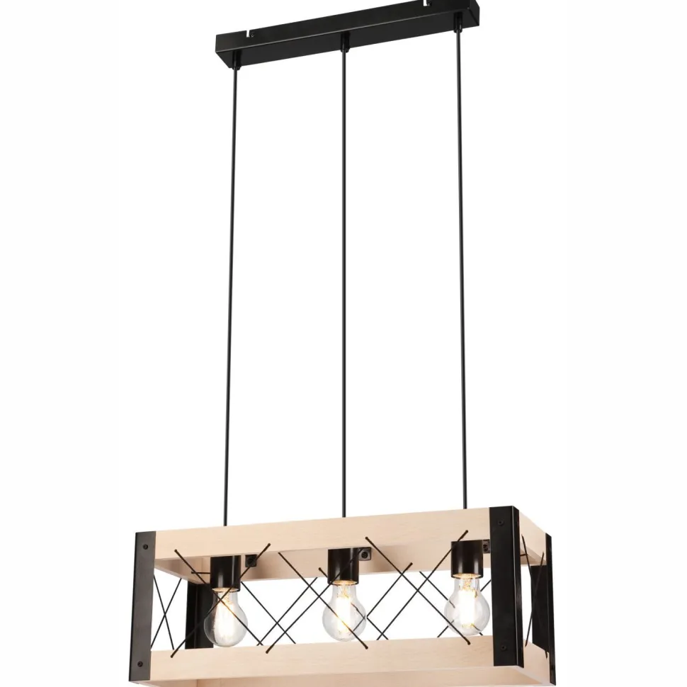 Hängelampe Rustikal B: 53 cm E27 Metall Holz verstellbar