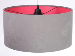 Hängelampe Schirm Grau Pink Stoff Retro Esszimmer