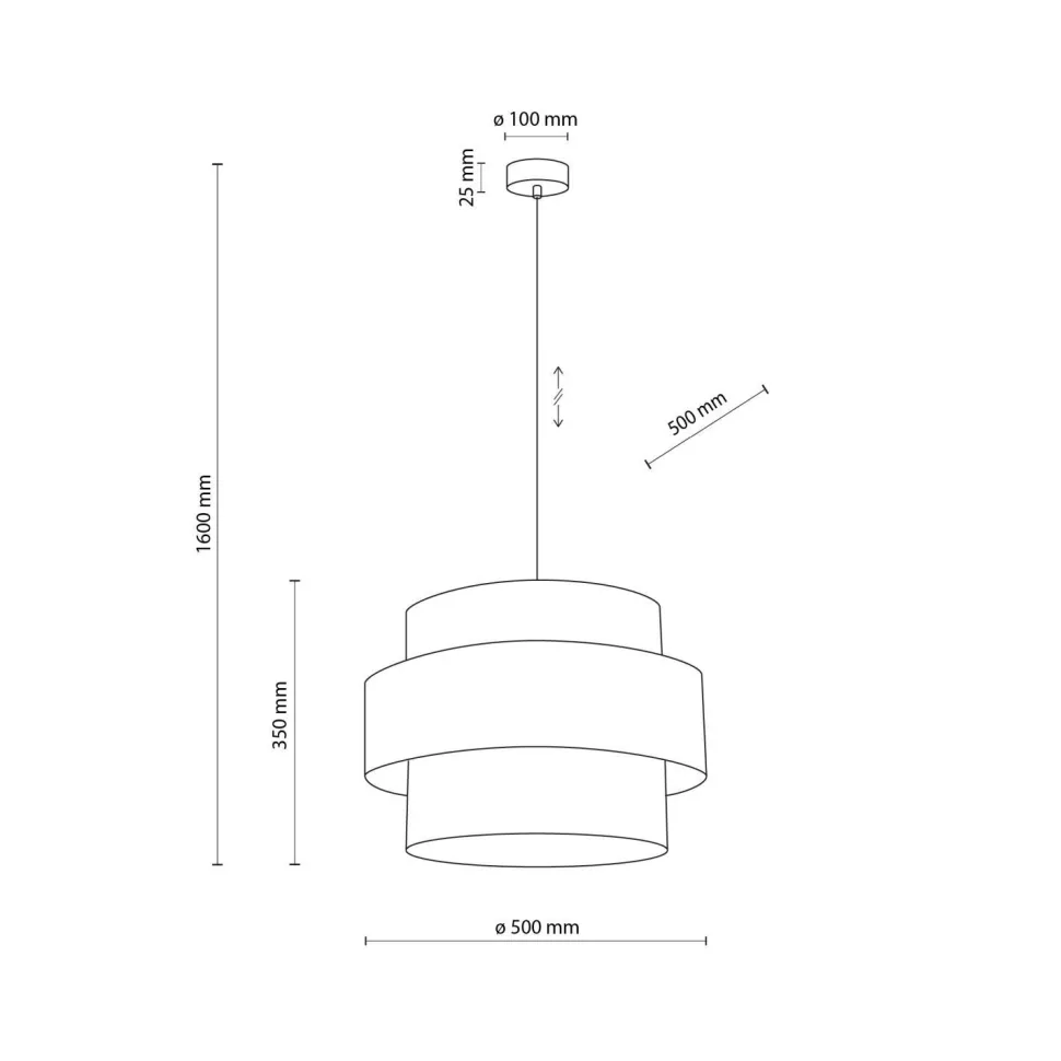 Hängelampe Schwarz Ø 50 cm H: max. 160 cm Stoff Metall E27