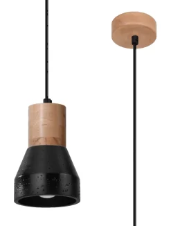 Hängelampe Schwarz Beton Holz Skandinavisch Ø 12 cm