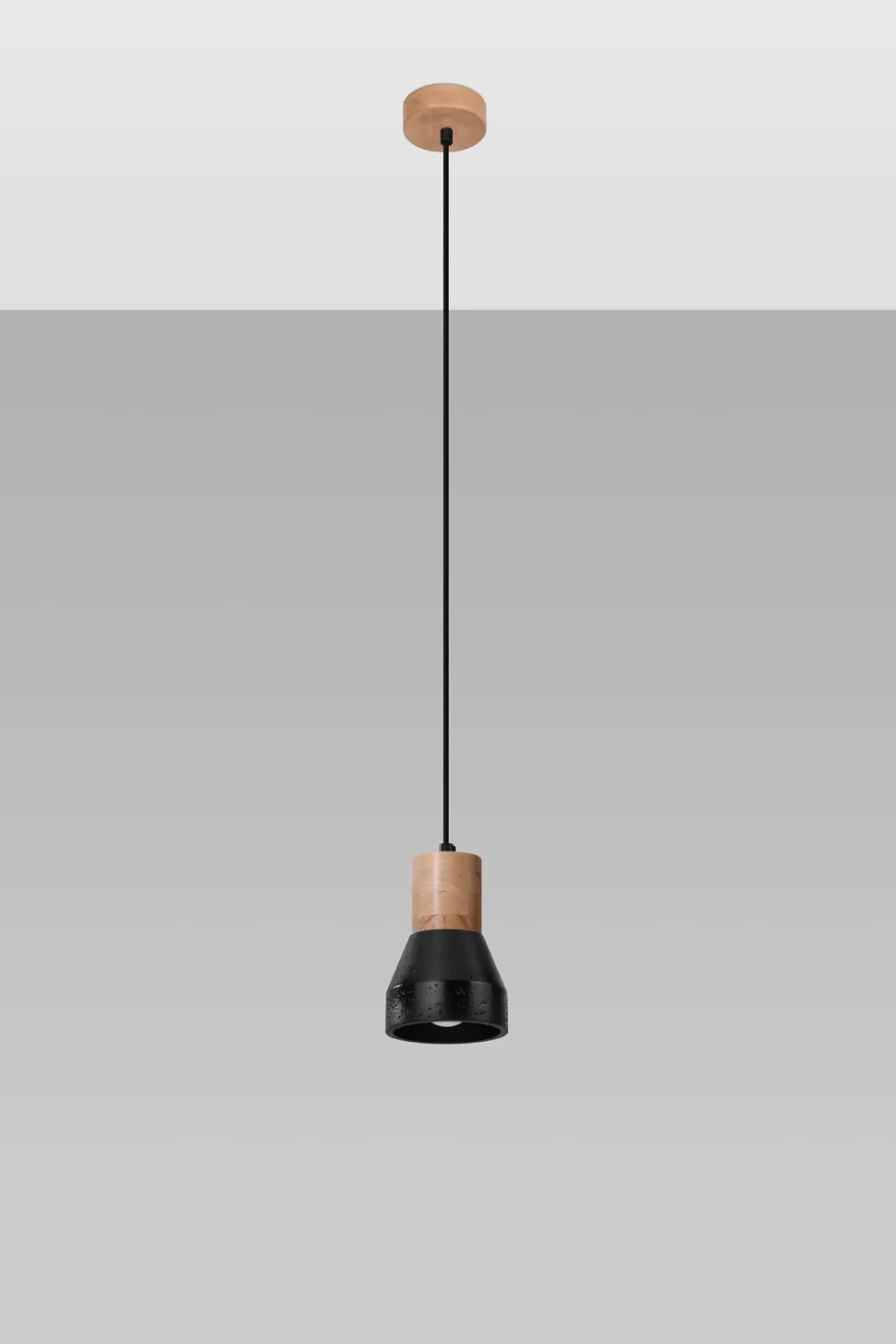 Hängelampe Schwarz Beton Holz Skandinavisch Ø 12 cm