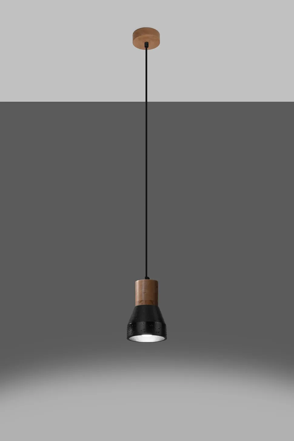 Hängelampe Schwarz Beton Holz Skandinavisch Ø 12 cm