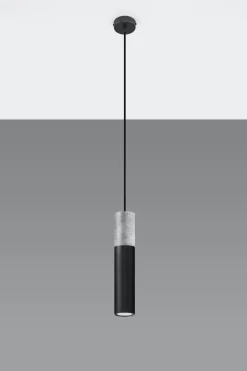 Hängelampe Schwarz Beton Metall Ø8cm GU10 JUNIA