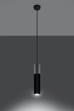 Hängelampe Schwarz Beton Metall Ø8cm GU10 JUNIA