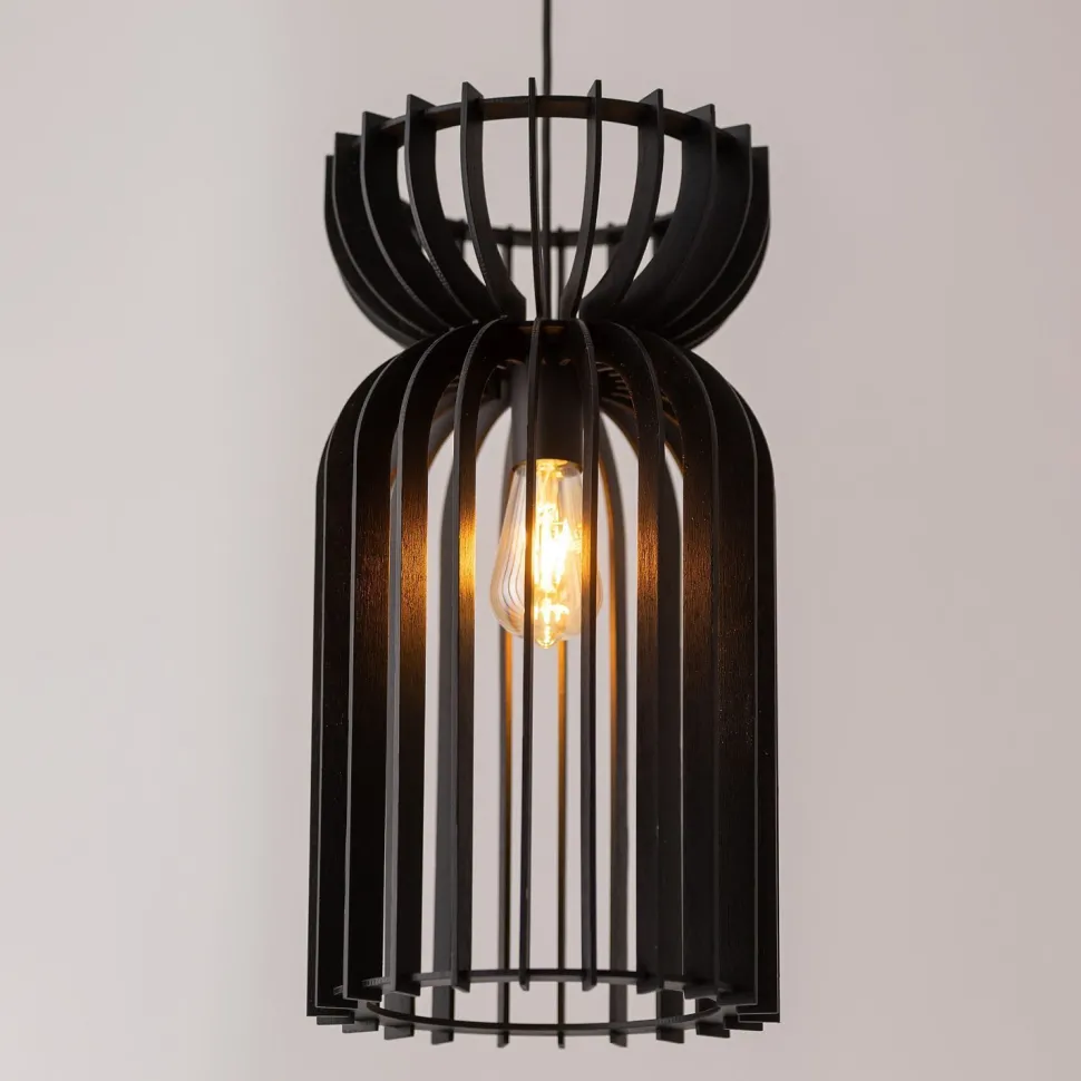 Hängelampe Schwarz E27 Holz höhenverstellbar wohnlich