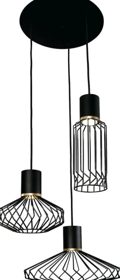 Hängelampe Schwarz Echt-Messing 3-flmg 35W NOELIA