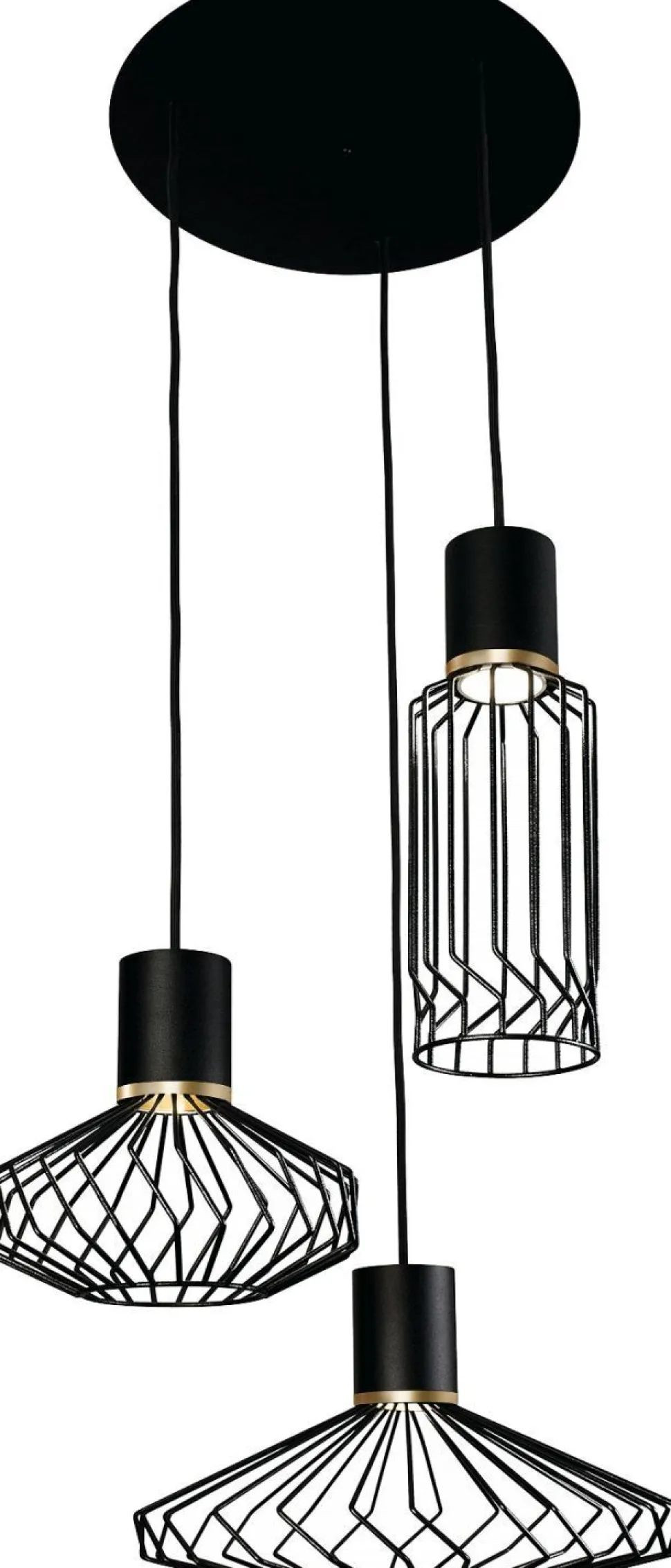 Hängelampe Schwarz Echt-Messing 3-flmg 35W NOELIA
