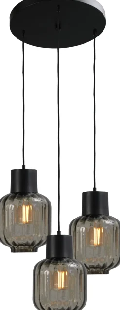 Hängelampe Schwarz 3-flammig Glas Metall E27 Esszimmer