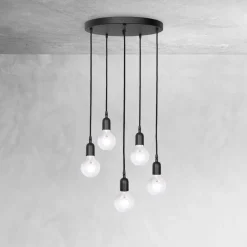 Hängelampe Schwarz 5-flammig E27 Ø 40 cm Messing Eisen