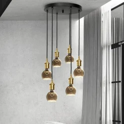 Hängelampe Schwarz für 6x E27 Ø 40 cm Messing Eisen