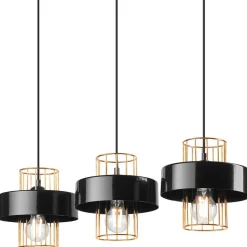 Hängelampe Schwarz Gold 3-flammig E27 B: 60 cm Metall