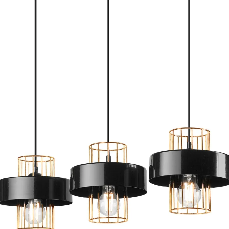 Hängelampe Schwarz Gold 3-flammig E27 B: 60 cm Metall