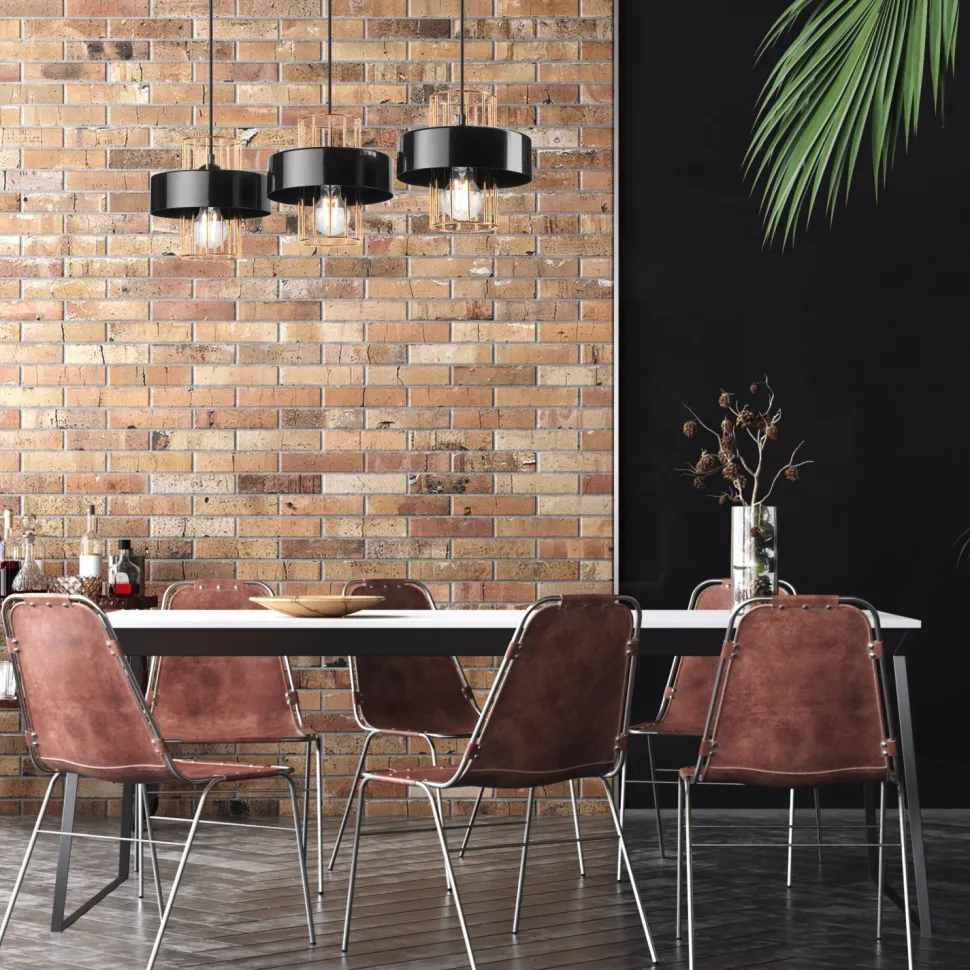 Hängelampe Schwarz Gold 3-flammig E27 B: 60 cm Metall