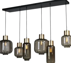 Hängelampe Schwarz Gold 6-flammig groß Glas Metall