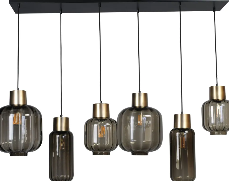 Hängelampe Schwarz Gold 6-flammig groß Glas Metall