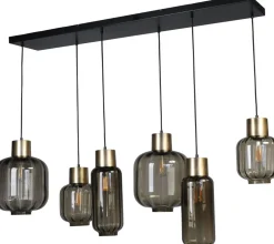 Hängelampe Schwarz Gold 6-flammig groß Glas Metall