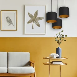 Hängelampe Schwarz Gold Stoff Metall 3-flammig blendarm