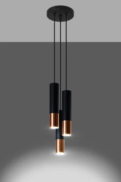 Hängelampe Schwarz Kupfer 3-flammig höhenverstellbar