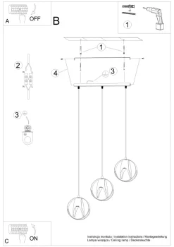 Hängelampe Schwarz Metall 3-flammig verstellbar E27