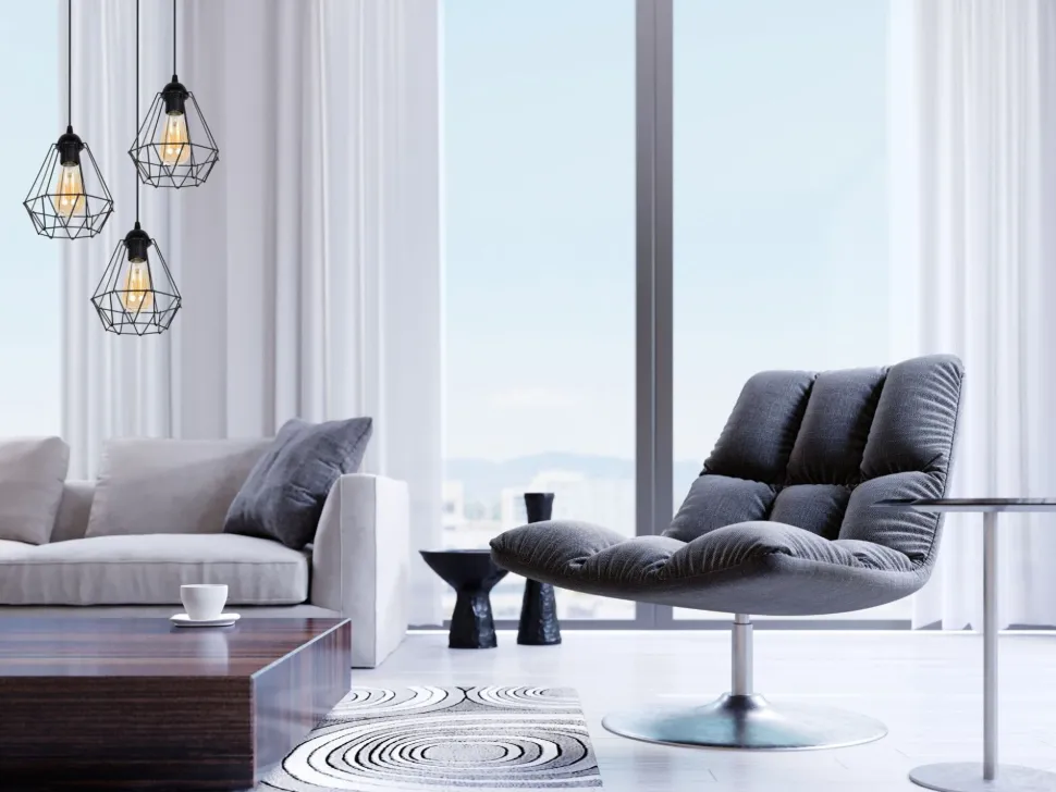 Hängelampe Schwarz Metall Ø45 cm E27 3-flammig Retro