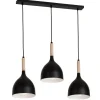 Hängelampe Schwarz Metall Holz 3 flammig E27