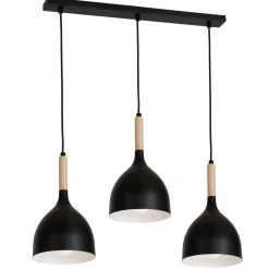 Hängelampe Schwarz Metall Holz 3 flammig E27