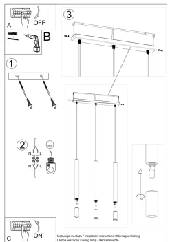 Hängelampe Schwarz Metall Glas 3-flammig G9 schmal