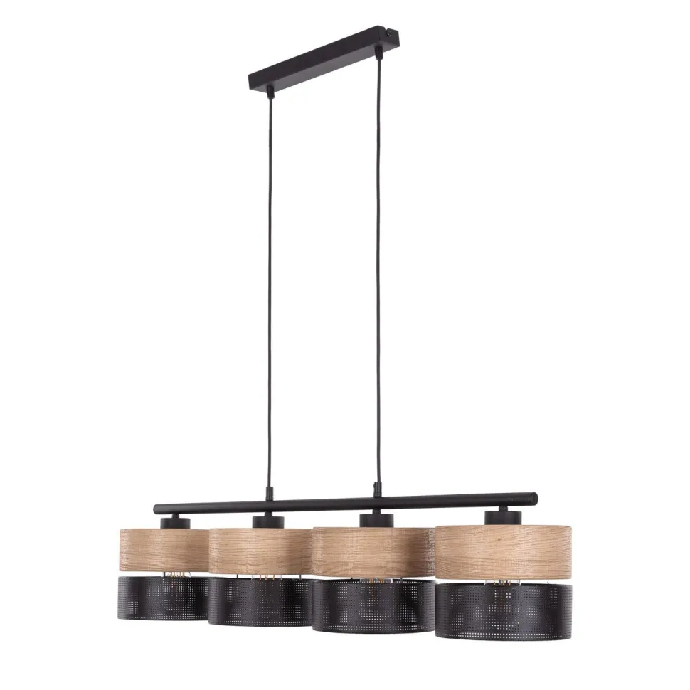 Hängelampe Schwarz Natur E27 4-flammig länglich B: 94 cm