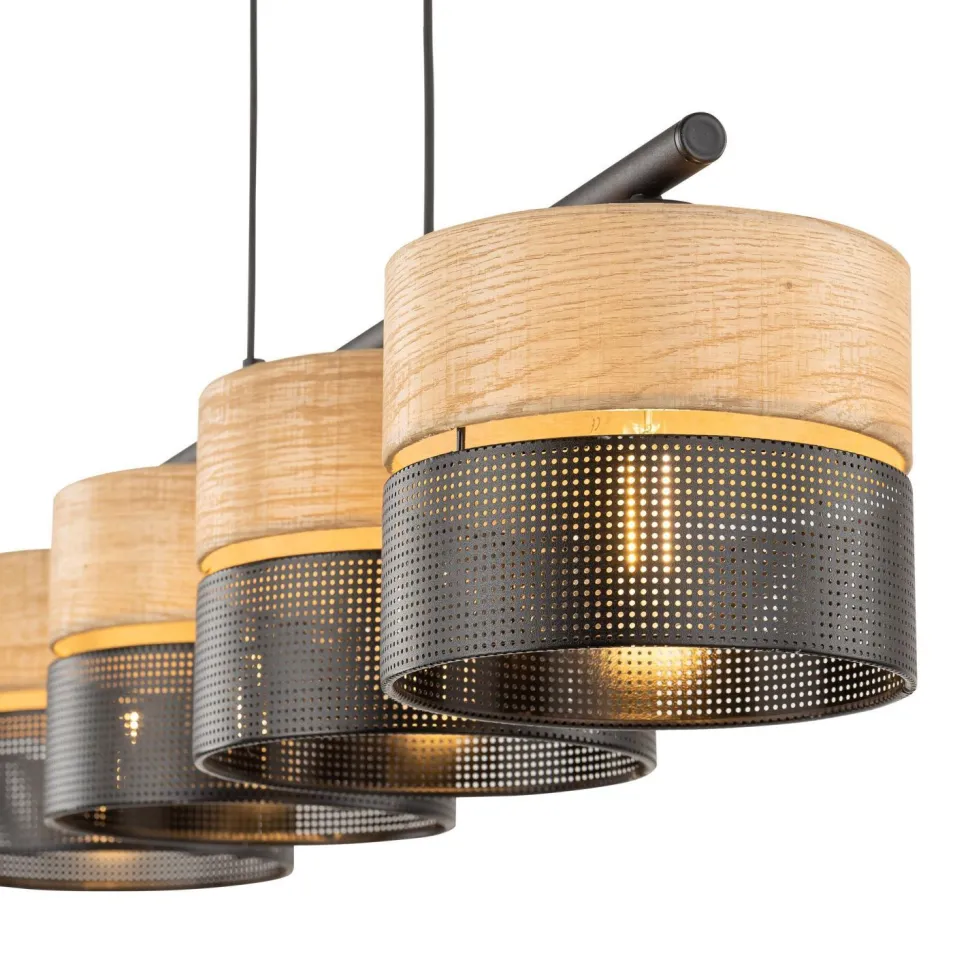 Hängelampe Schwarz Natur E27 4-flammig länglich B: 94 cm