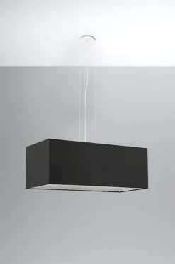 Hängelampe Schwarz Stoff Glas eckig B: 80 cm Modern