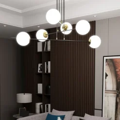 Hängelampe Schwarz verstellbar Glas 6x E27 Hängeleuchte