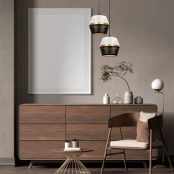 Hängelampe Schwarz Weiß Gold Metall 2-flmg B:40 cm E27