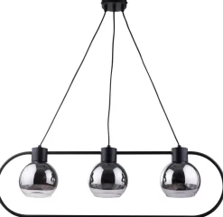 Hängelampe Silber Schwarz Metall Glas E27 83 cm lang