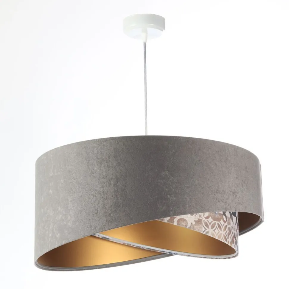 Hängelampe Stoff Ø 50 cm Velours Optik Grau Beige Gold E27