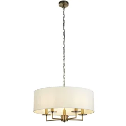 Hängelampe Stoff Metall Ø 55 cm 5x E14 in Messing Antik Weiß